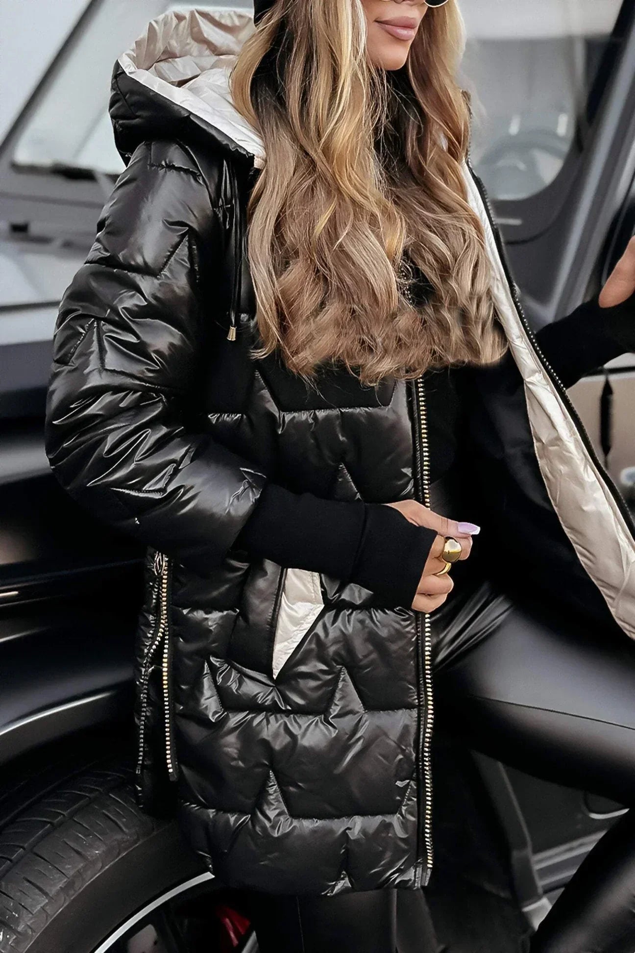 Hooded Quilted Long Coat for Women | Celeste