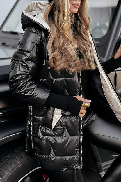 Hooded Quilted Long Coat for Women | Celeste