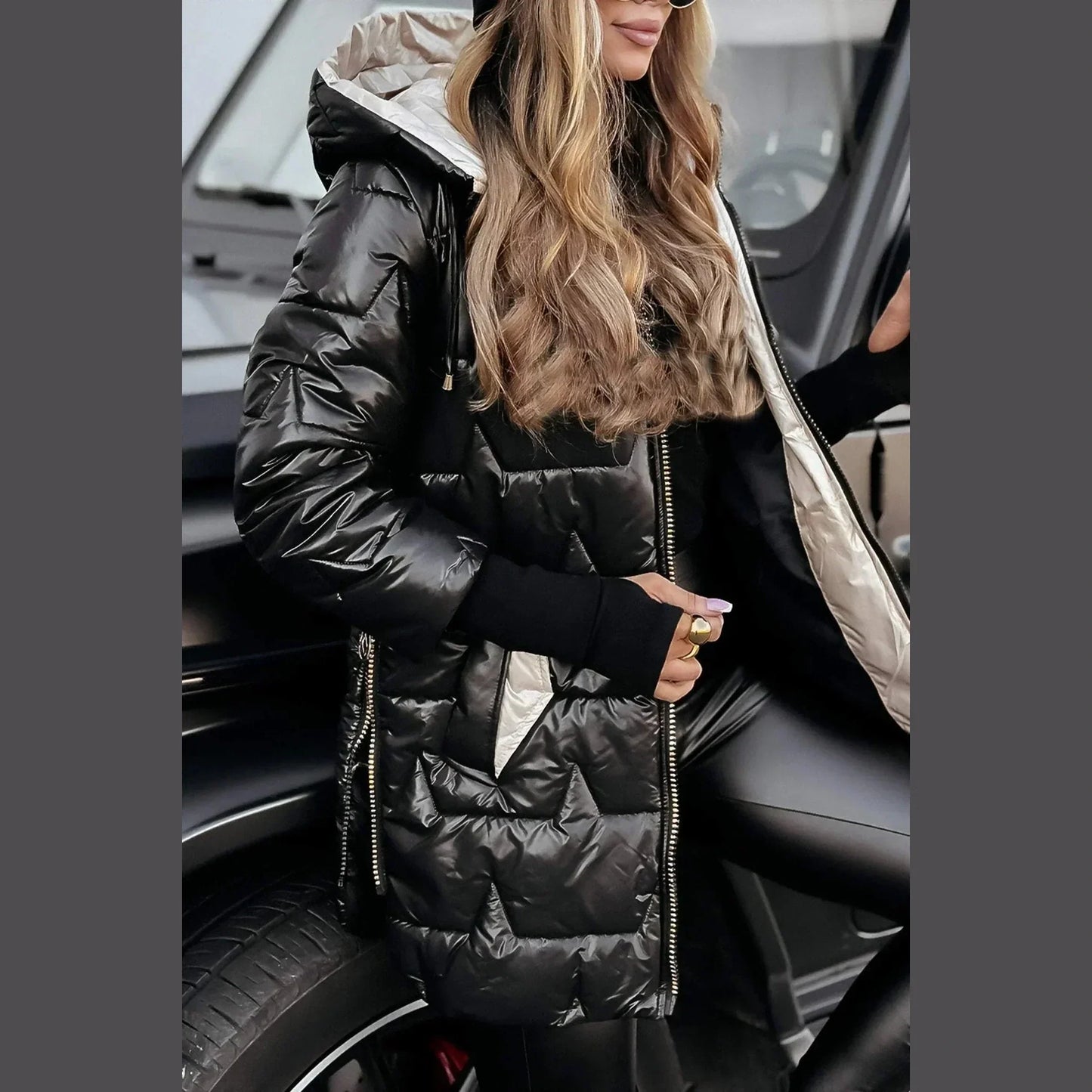 Long Quilted Hooded Coat For Women | Elen