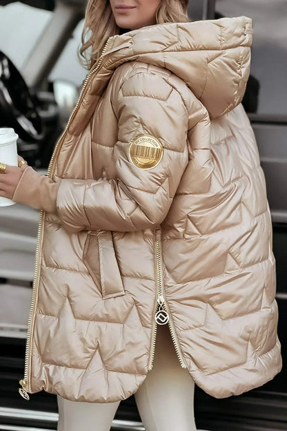 Hooded Quilted Long Coat for Women | Celeste