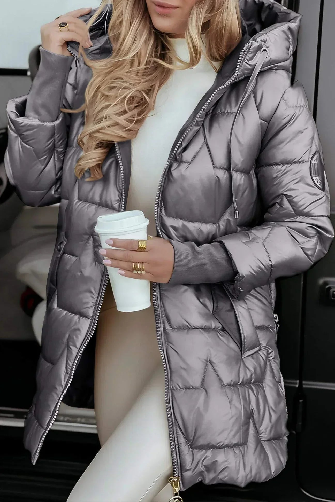 Hooded Quilted Long Coat for Women | Celeste