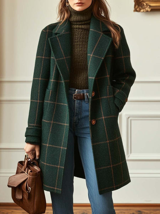 Checked Lapel Long Coat For Women | Rosalind