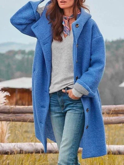 Hooded Button Front Long Coat For Women | Linnea