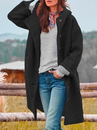 Hooded Button Front Long Coat For Women | Linnea