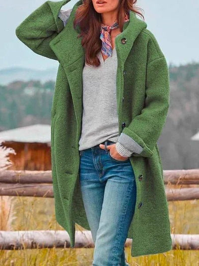 Hooded Button Front Long Coat For Women | Linnea
