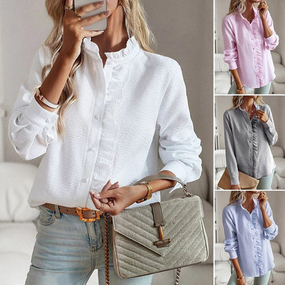 Ruffle Detail Long Sleeve Blouse For Women | Celestine